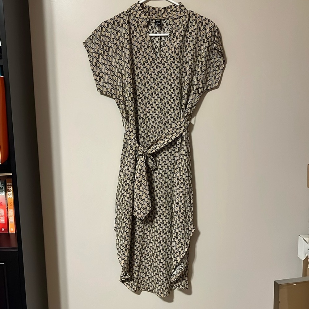 Tan & Black Patterned Midi Dress